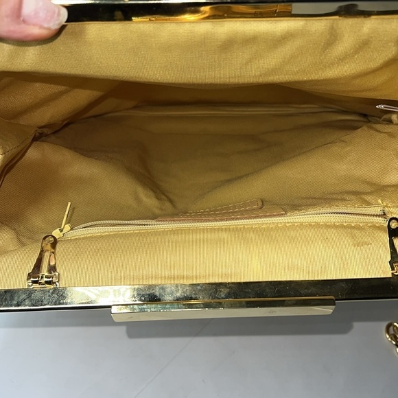 Nordstrom Silk Rayon Gold Foldover Clasp Cluch Shoulder Convertible Bag - Picture 13 of 13